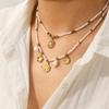 Euro-American Style Pearl Chain Stainless Steel Sunflower Pendant Necklace for Women, High-end Accessory and Outfit Jewelry