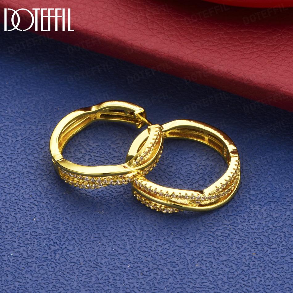 925 Sterling Silver Gold Double Layer AAA Zircon Twist Earrings - Beautiful Wedding Jewelry
