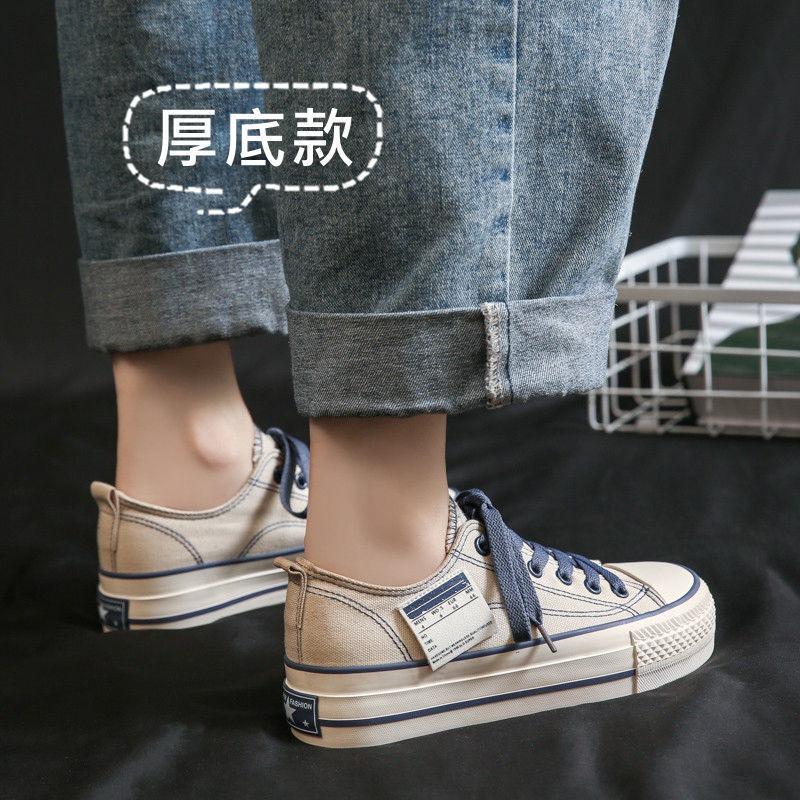 thick-soled low-top canvas shoes for women's spring new versatile shoes for children's leisure and students to increase the tide of board shoes