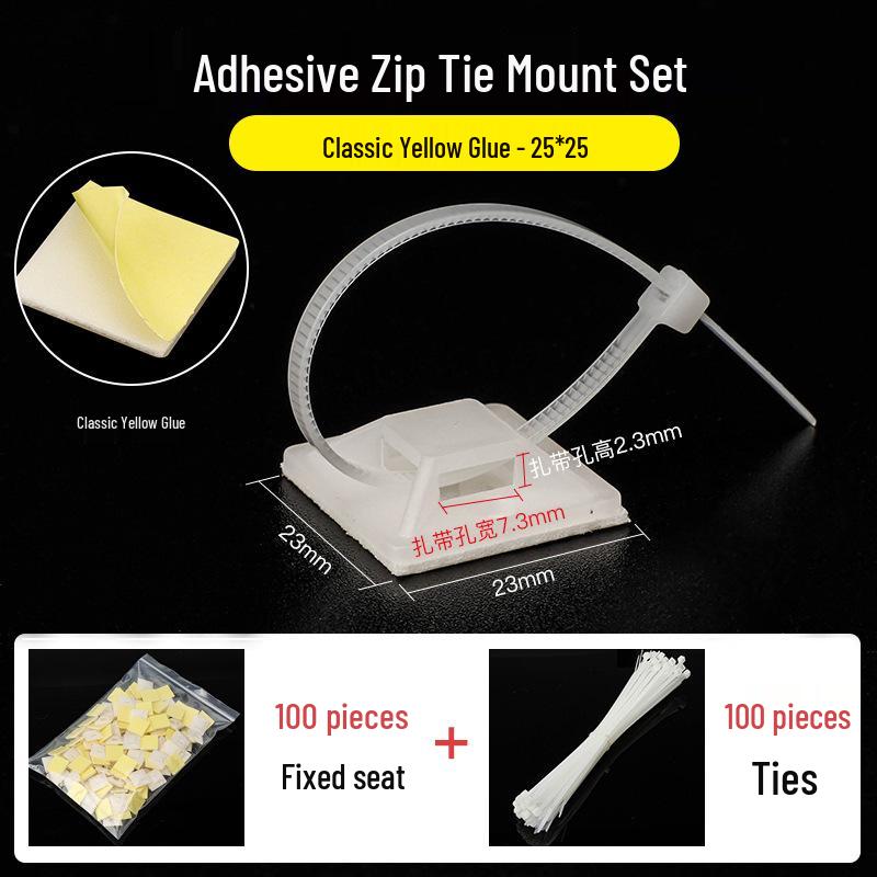 Adhesive Cable Organizer Clip: Wall-Mounted Wire Fixing Base & Zip Tie Holder