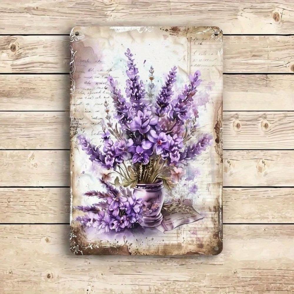 Metal Poster Wall Art Retro Lavender Flowers Vintage Garden Decor