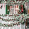 2pcs 2m Xmas Berry Holly Leaves Garland Christmas Faux Garland Winter Snowy Red Berries Hanging Vine For Christmas Wedding Party Decoration
