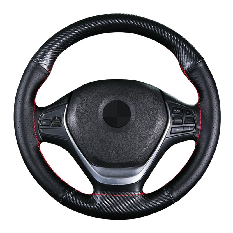 Carbon Fiber Genuine Leather Universal 38cm Handmade Braided Steering Wrap With Needle and Thread Auto Interior