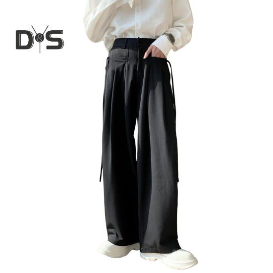 

Мужские брюки однотонные из ледяного шелка, свободные, широкие, в английском стиле, с глубоким шаговым швом, с карманами и веревками, на молнии, для повседневной домашней и уличной одежды, для спорта XL чёрный