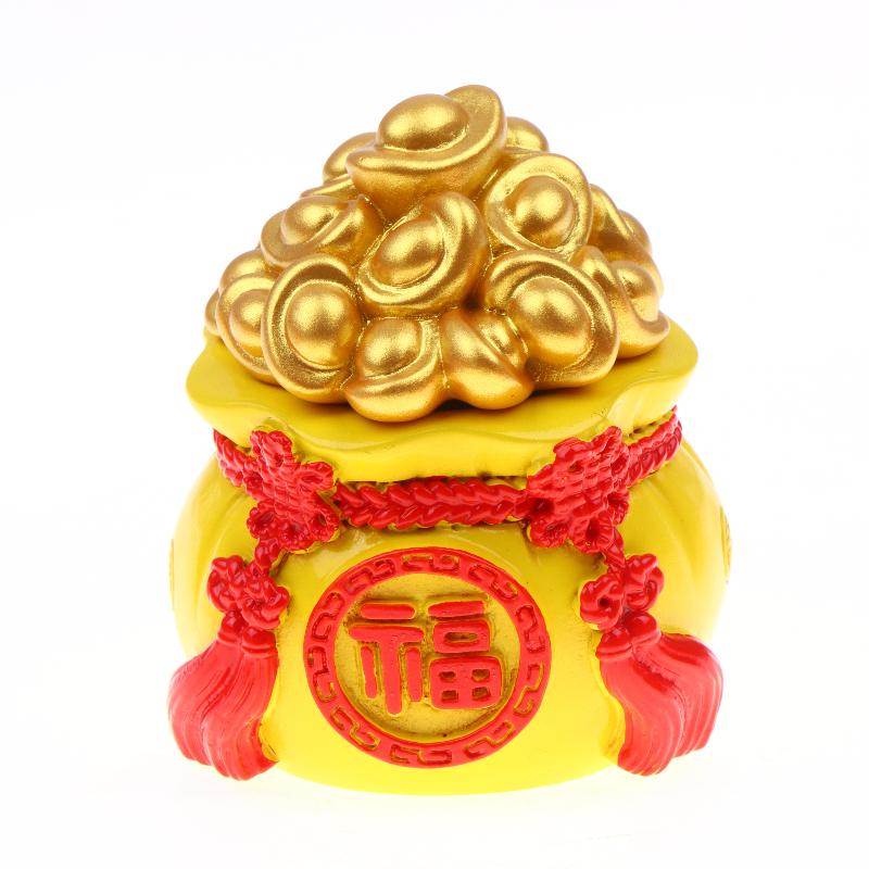 Fortunate Resin Chinese Money Bag Prosperity Figurine for Desk Home Wealth and Fortune Decor