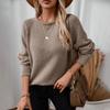Vintage O Neck Solid Color Long Sleeve Loose Knitwear Cardigan Sweater Top for Autumn Winter
