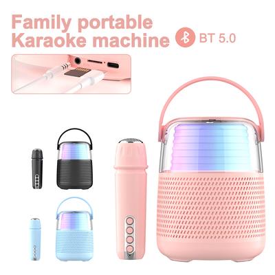 Bunte Lichter Heimlautsprecher Mini-Karaoke-Maschine Tragbarer Bluetooth-Lautsprecher für Kinder mit kabellosem Mikrofon Familienlautsprecher