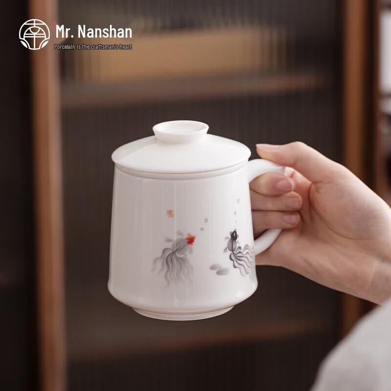 Dehua White Porcelain Tea Mug with Lid & Ceramic Filter