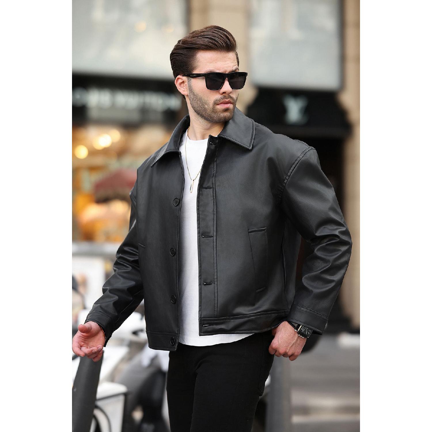 

Premium Quality Water Repellent Oversize Black Men s Leather Jacket Comfortable Fit, Trendy, With Pockets S чёрный