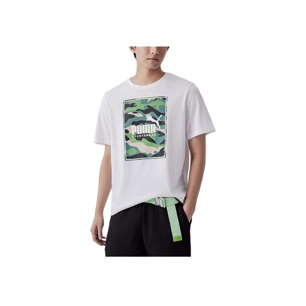 Puma Box Logo Camo Print Casual Crew Neck Short Sleeve T-Shirt Men T-Shirt White 683438-02
