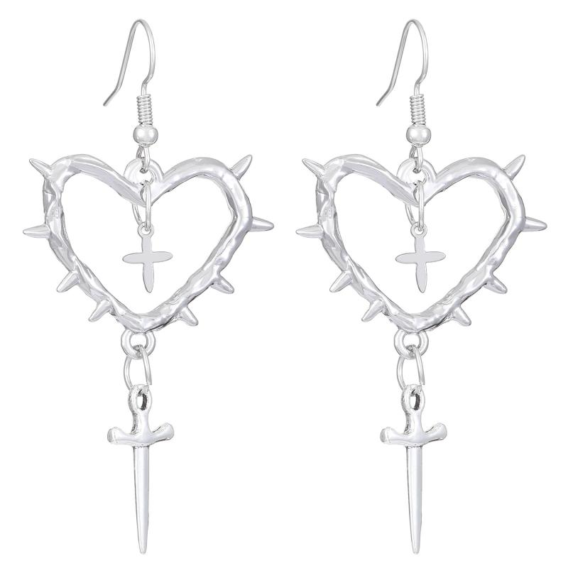 1 Pair Of Retro Gothic Style Thorn Heart Design Earrings, Heart-Shaped Earrings With Spikes, Neutral Earrings Holiday Party Gift