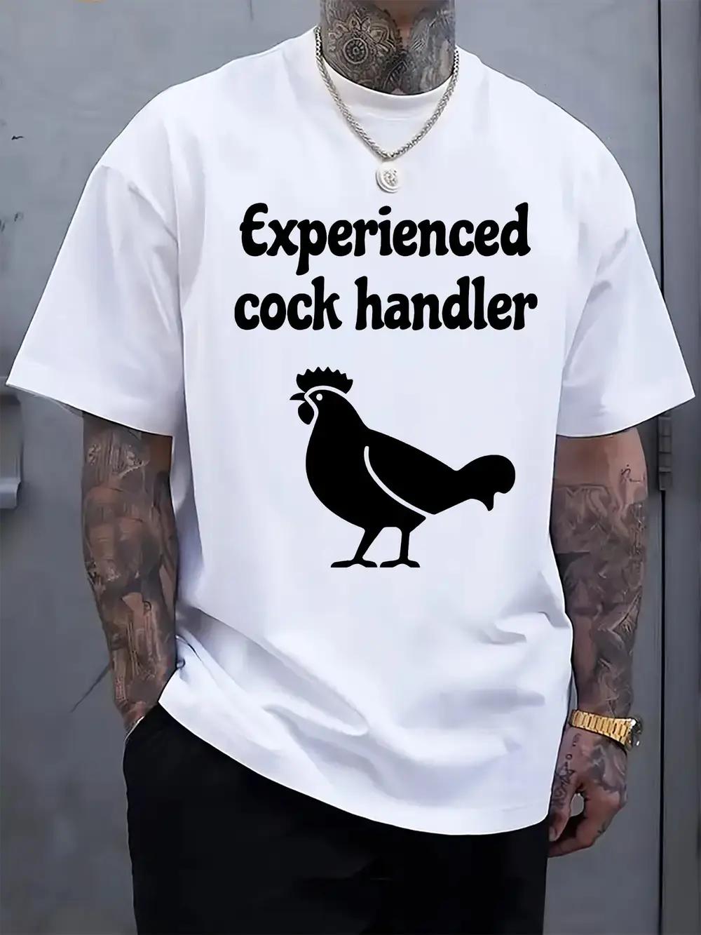 Experienced Rooster Handler Graphic Tee - Casual Black Short Sleeve T-shirt with Rooster Print XXXXL