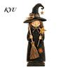 Hand Painted Witch Figurine Sets Vintage Wooden Figurine, Halloween Statues with Small for Countertop Broom Pumpkin Black Cat, Fall Farmhouse Tabletop