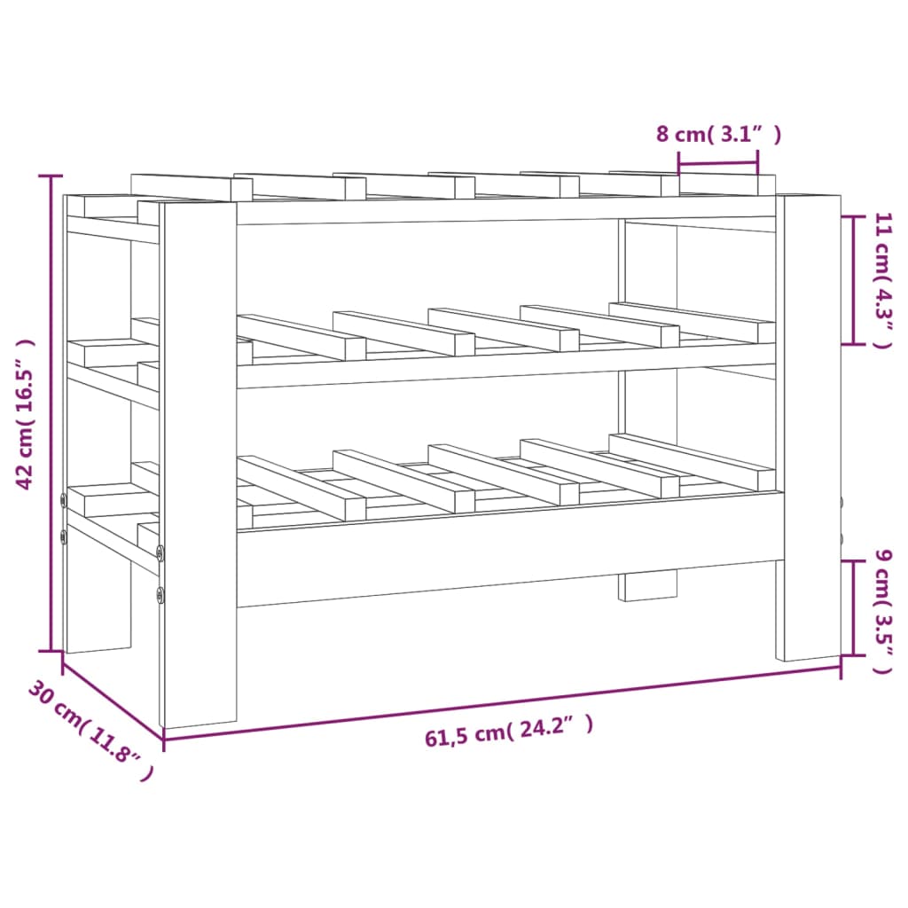 Wine Rack 61.5 X 30 X 42 Cm Solid Pine Wood