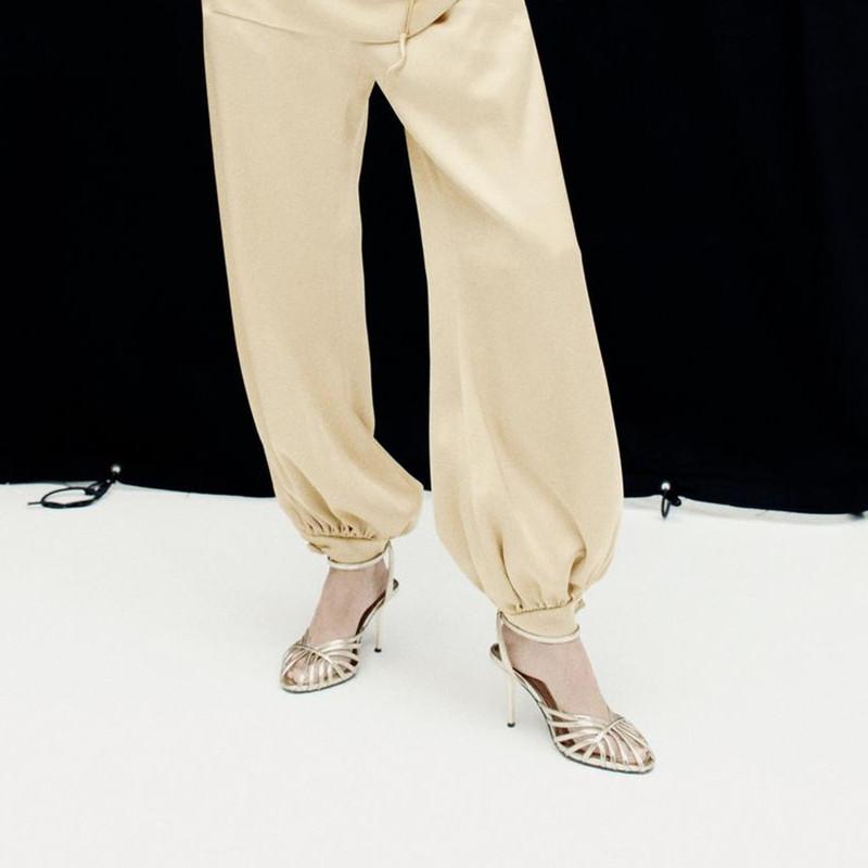 Fashion Elegant Gold Narrow Band Designer Brand Pumps Women Sexy Hollow Ankle Buckle Heel Sandals Fashion Banquet Dress Zapatos De Mujer