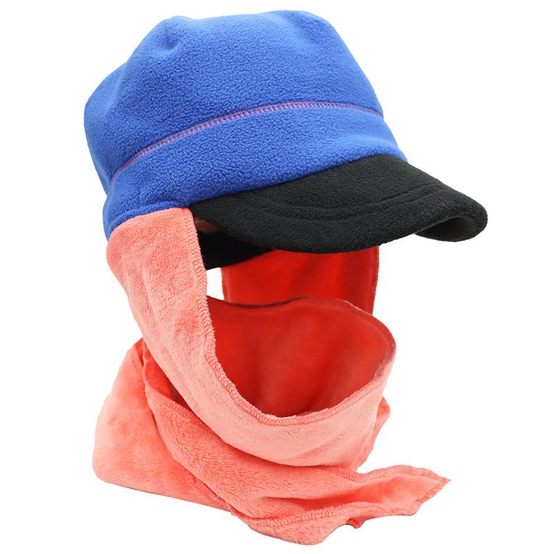 Scarf and hat integrated two-piece set, autumn and winter cold-proof outdoor warm ear protection hat, shawl one-piece hat, fleece cap