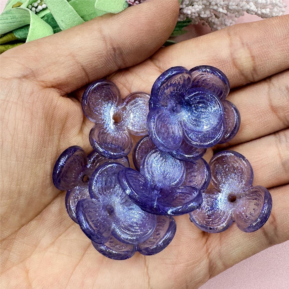 

Аксессуары для заколок ручной работы 10 шт., прямое отверстие, выдолбленные трехлепестковые цветы, бусины 22,6 мм, акриловые бусины, цепочка для мобильного телефона, бусины темно-фиолетового