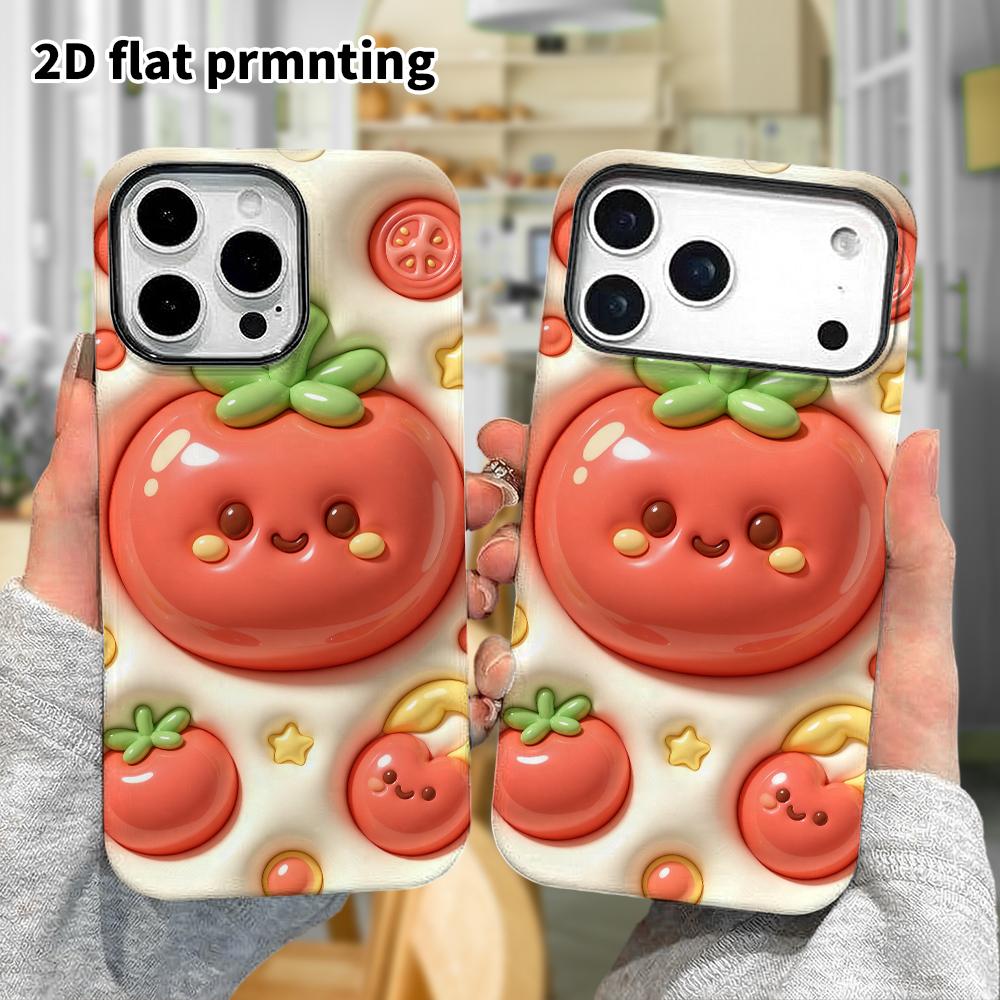 Phone case: 2D flat design suitable for iPhone 18 17 16 15 14 13 Pro protective case, little tomato, perfect Christmas and Halloween holiday gift