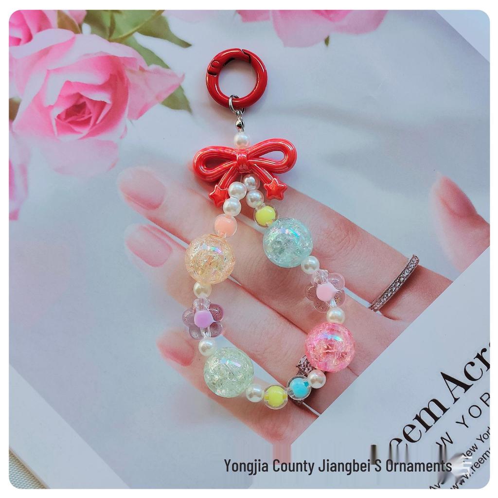 Colorful Bow Alloy Keychain with Creative Seed Bead Chain