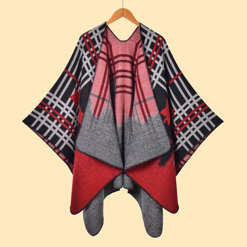 

Ladies autumn and winter scarf shawl warm plus plaid five-pointed star jacquard cardigan cape hwls 130x150cm