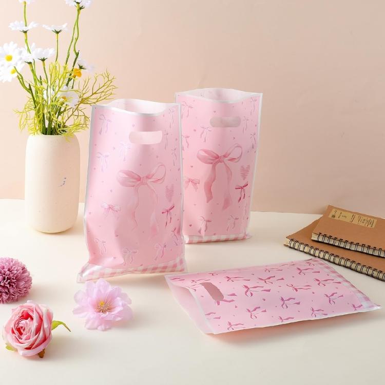 Durable Pink Bows Print Plastic Storage Bags For Jewelry Accessories Rainy Day Protections Pouches