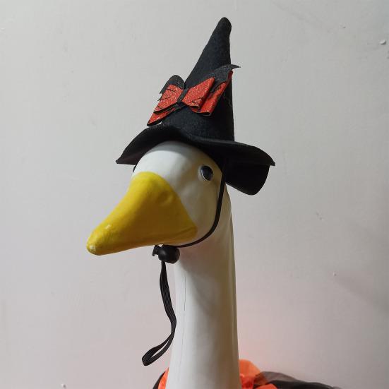 Goose Outfits Halloween Porch Goose Clothes with Witch Hat Bowtie And Tutu Skirt for 23-inch Lawn Goose Statue