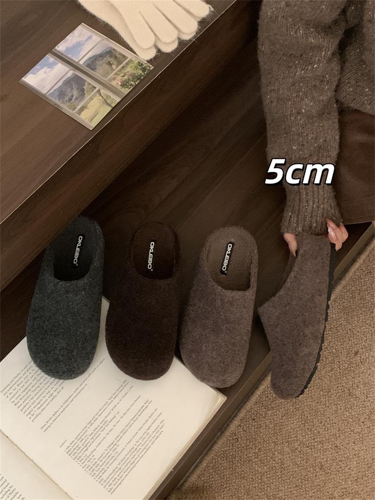 5CM Inner Height Increase, Gray Woolen Birkenstocks, Small Potatoes with Plush To Keep Warm, One Pedal Bag Head and Half Drag, Hairy Shoes for Women