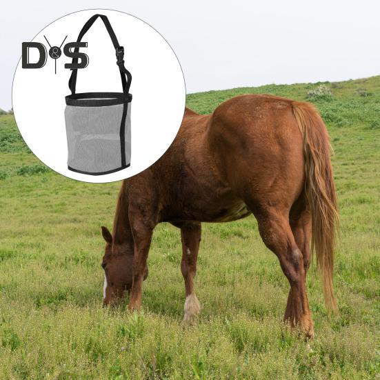 Horse Feed Bag Heavy Duty Mesh Horse Feeder with Adjustable Strap Horse Muzzle Feed Bucket for Feeding Grain Powder Supplements