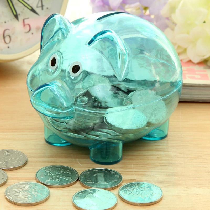 Transparent Pig Toy For Gift Kids Coins Piggy Bank Props Clear Pig Plastic Piggy Bank Coin Money Cash Collectible Saving Box
