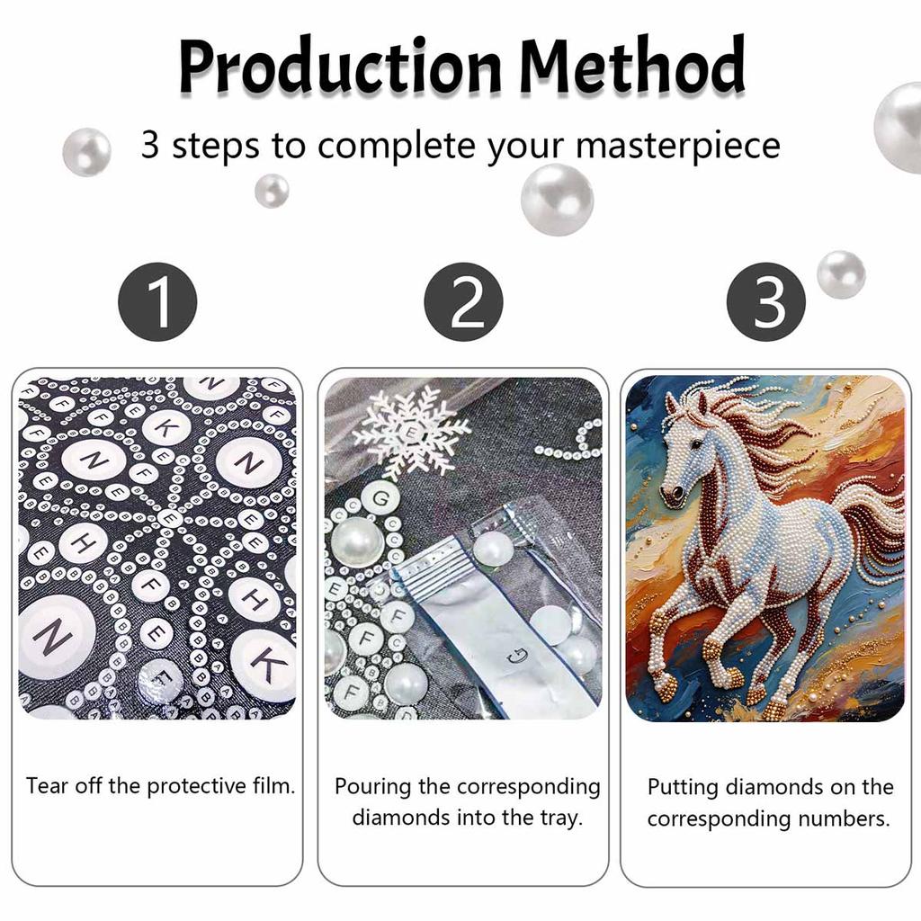Majestic Horse Pearl Kit 5D DIY Round Rhinestone Art for Adults Relaxing Handmade Wall Decor National Day Gift Frameless Design