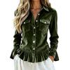 Women's Casual Top with Ruffle Trim Bell Sleeves Button Front Pockets