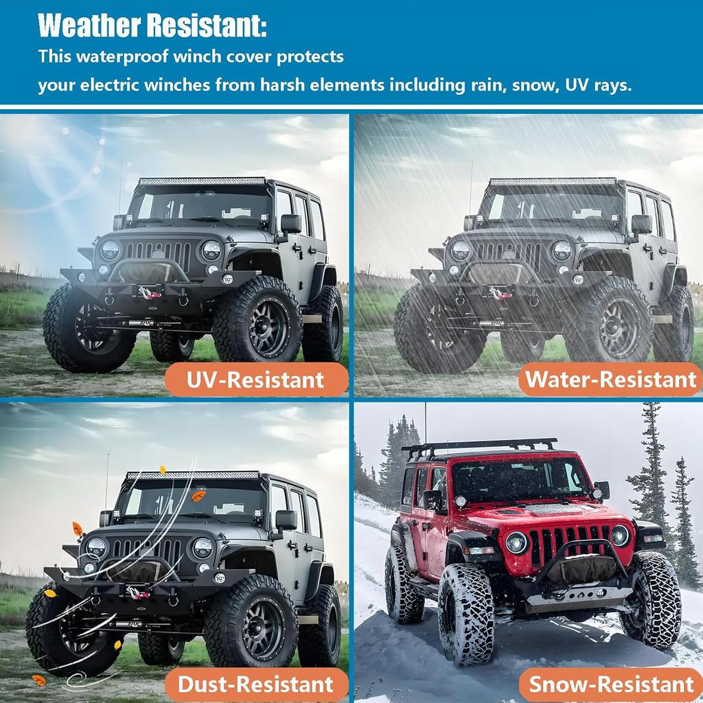 Winch Cover, Waterproof Dustproof Winch Protection Cover With Reflective Ribbon For 8000-13500 Lbs Electric Winch (Black Ribbon)