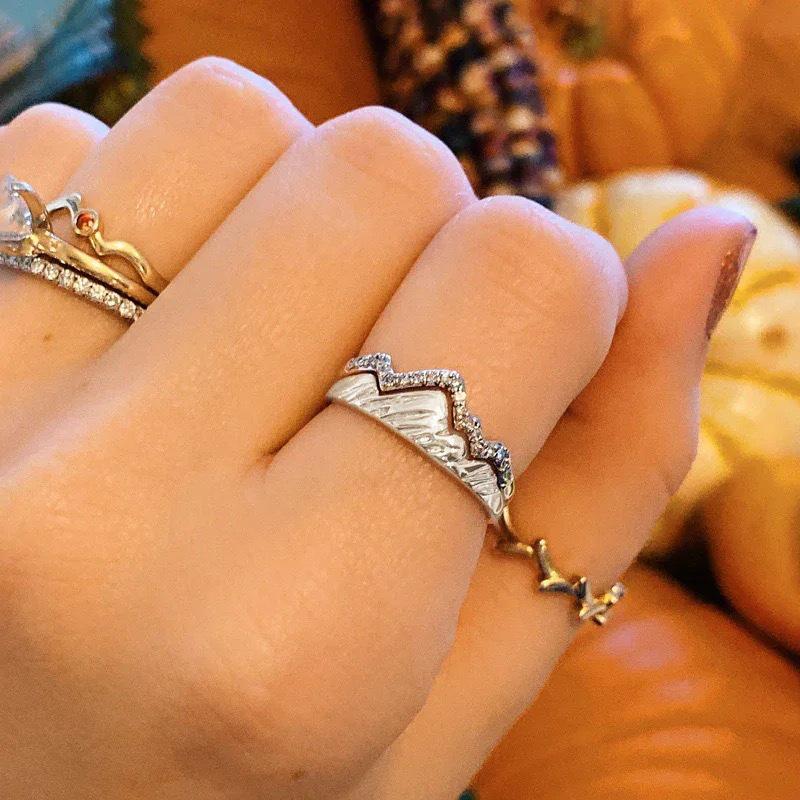 High-End S925 Sterling Silver Layered Mountain Peak Ring for Women - Micro-Inlaid Fashion European and American Style Index Finger Jewelry.