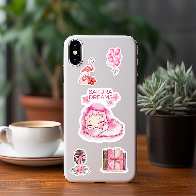 50PCS Pink Aesthetic Stickers for Girl Cute Pink Vinyl Waterproof Decals Decor for Scrapbook Mobile Phone Computer Skateboard