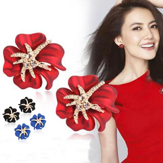 Women's Elegant Flower Starfish Charm Rhinestone Ear Studs Fashion Earrings Gift