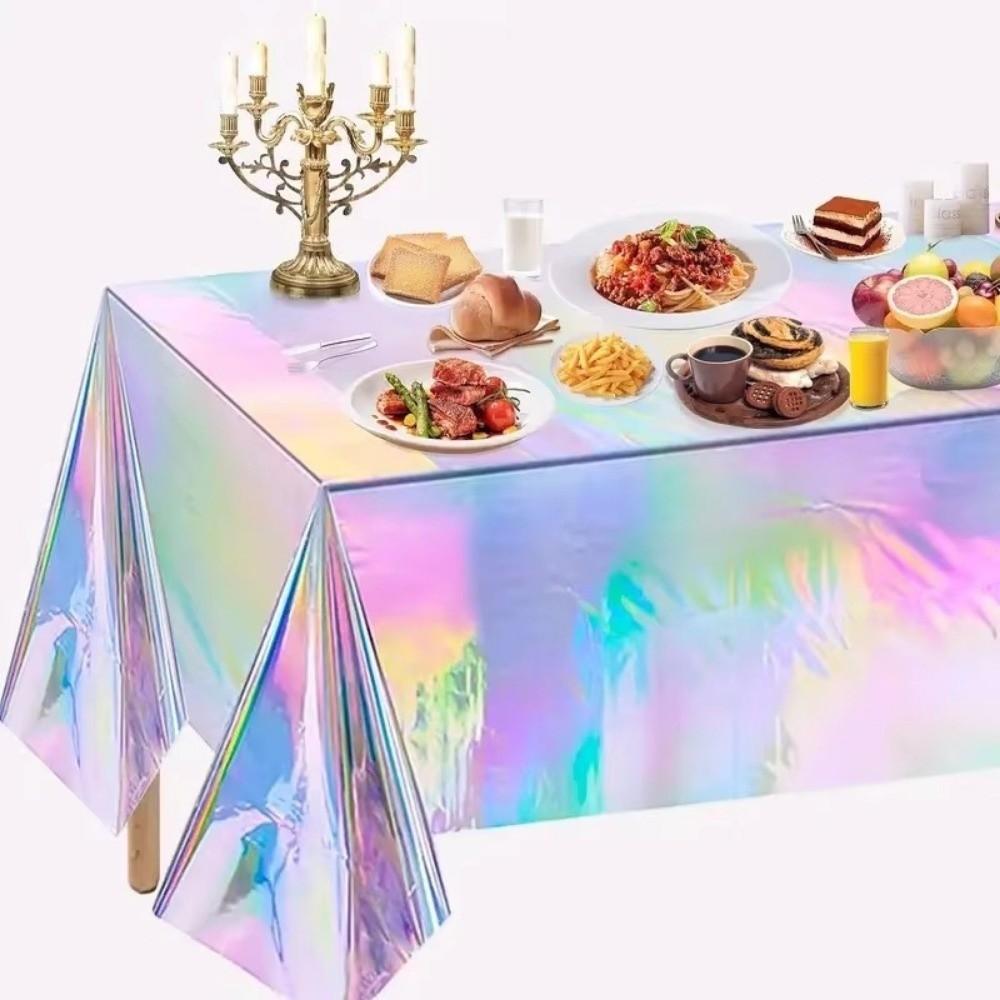 5PCS Rectangular Laser Disposable Tablecloth Shiny Iridescent Tablecloth  Birthday Party Supplies