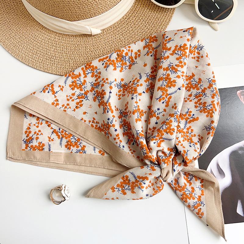French literary and retro pure cotton floral small square scarf silk scarf women s spring and summer new decorative neck small scarf headscarf 65*65