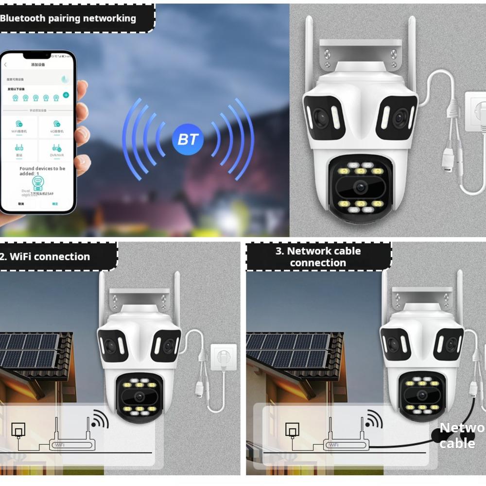 Outdoor 12MP Cameras Wifi IP Three Lens PTZ Auto Tracking Security Protection Smart CCTV Video Icsee Surveillance