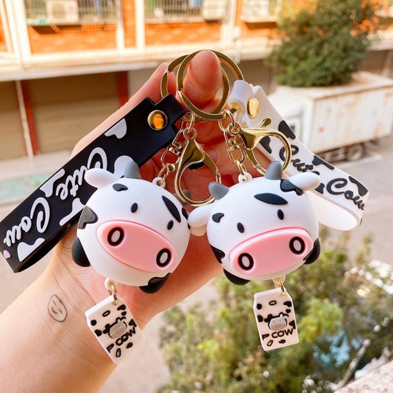 Cartoon Cow Shape Keychain Keyrings Commemorative Keychains PVC Material Keys Rings Car Keys Jewelry Gift for Women Girl