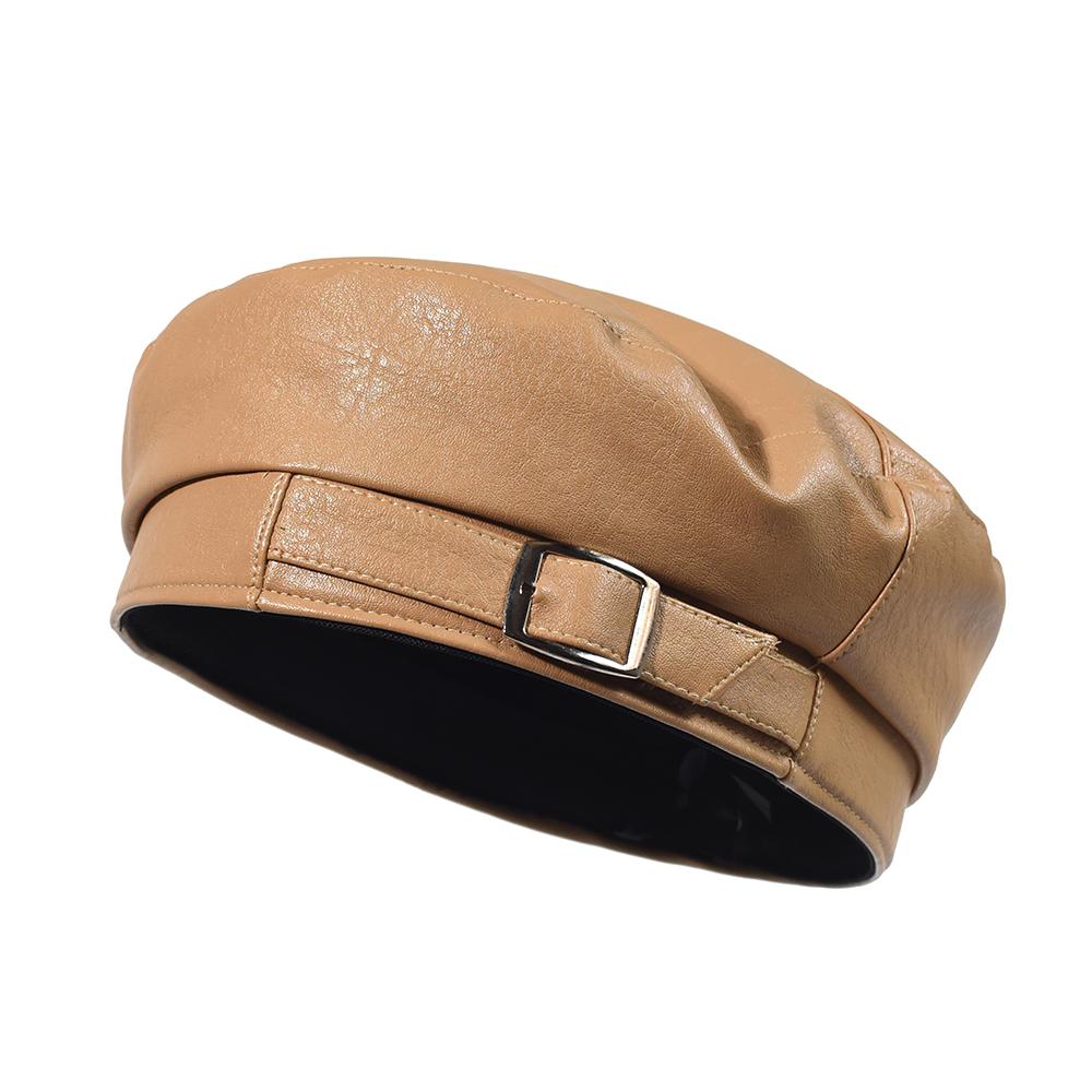 New Fashion Leather Cap Solid Beret Hat Women Cap Female Ladies Beanie Beret Girls PU Hat