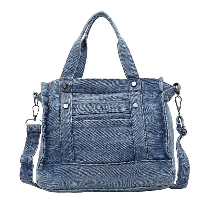 Urban Minimalist Denim Tote Bag For Women With Zipper Closure And Interior Pockets