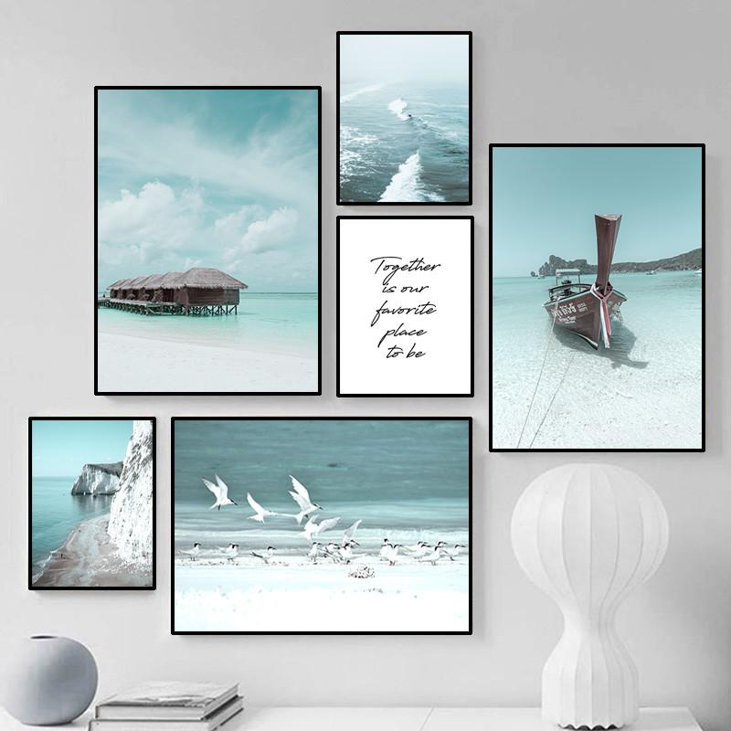 

Лодка, пляж, морская волна, вода, праздники, пейзажи, художественные принты, плакат с скандинавскими птицами, настенные панно для спальни, домашний декор, FJ047