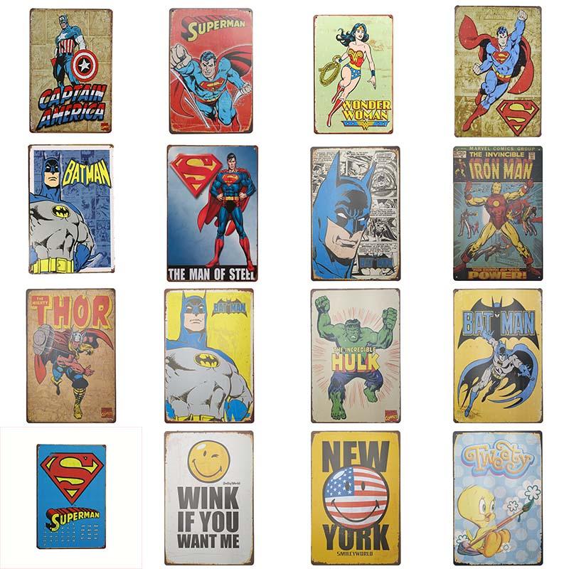 Classic Creative Cartoon Superhero Tin Sign For Bar Pub Home Wall Decor Retro Metal Poster