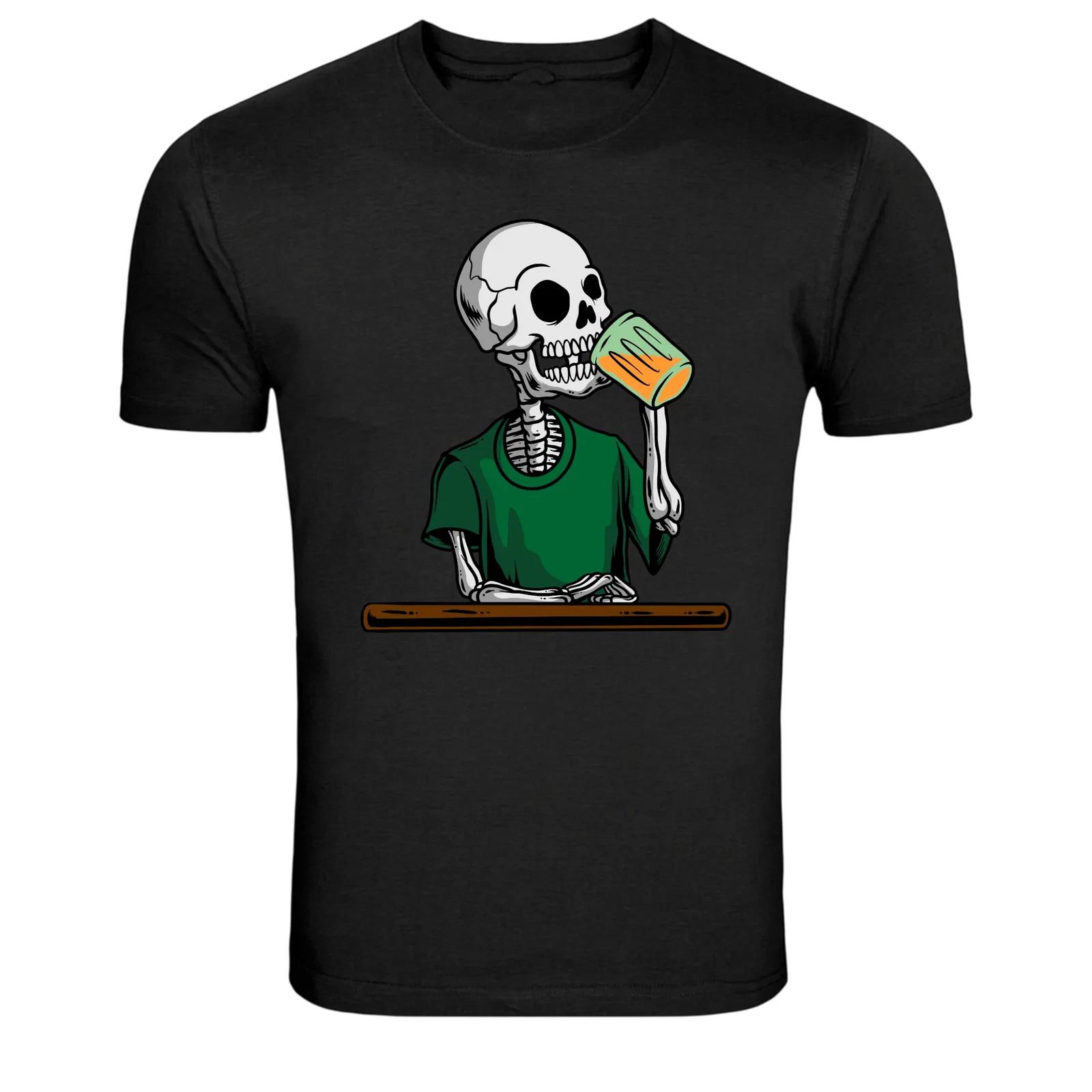 Skeleton Drinking Beer Funny Bar Humor Graphic T-Shirt XL