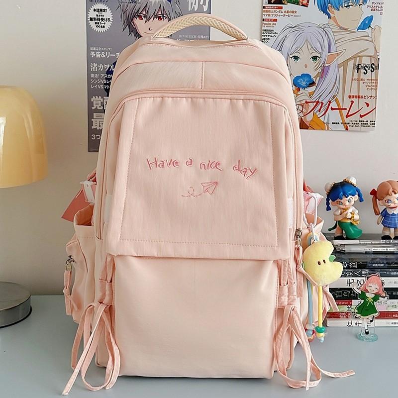 Letter Nylon Casual Backpack For Women And Men With Lightweight Cushion Straps For Daily Use