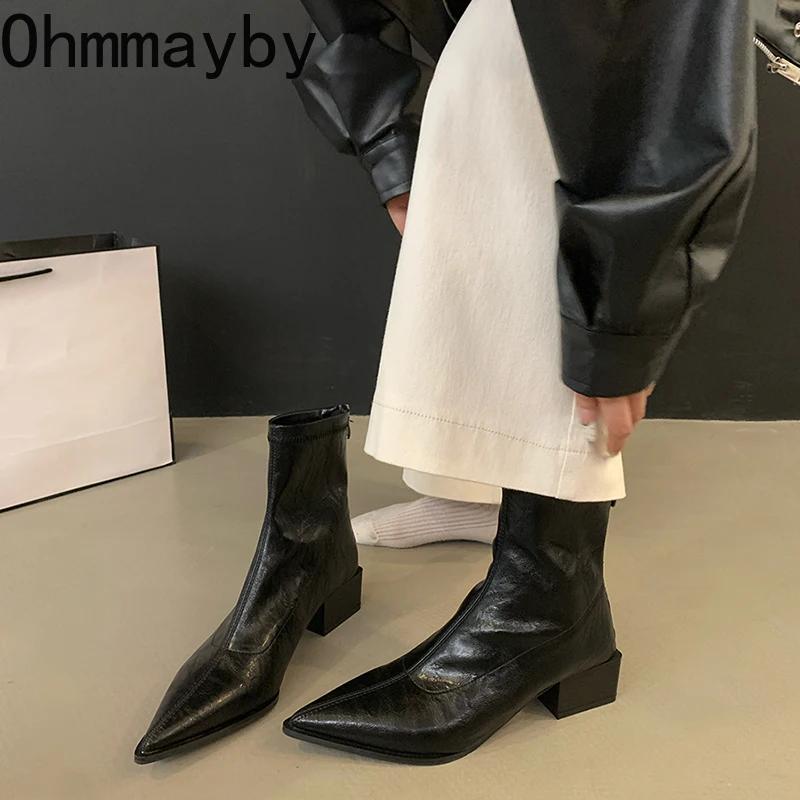 Cizme de damă cu toc gros și toc înalt, stil toc înalt, ...