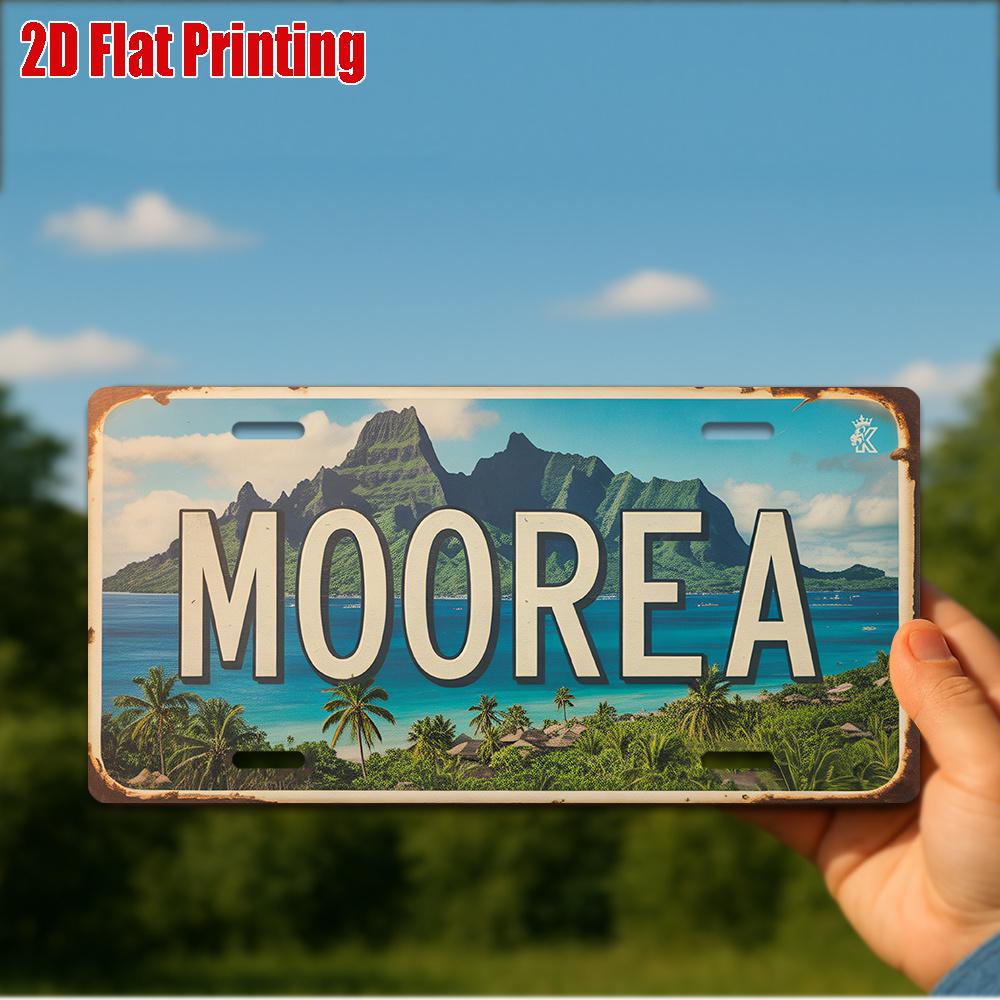 

D Flatpc Vintage Metal Sign for Decorationg Only Decorative Sign (xcm) MOOREA Aluminum Sign Tropical Island Decor 15x30cm(5.9x7.8inch)