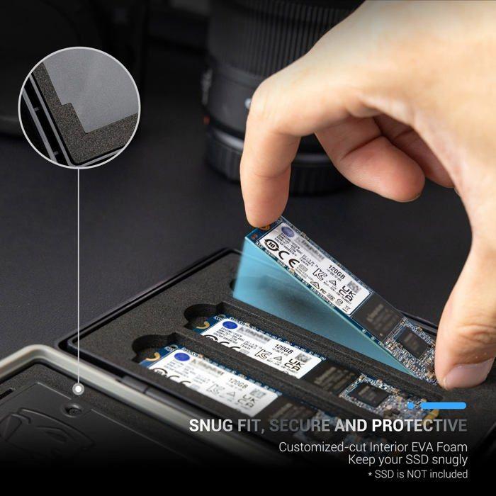 SSD Storage Case - Jjc - Compact and Portable - Waterproof - Shockproof - 3 NVMe Drives