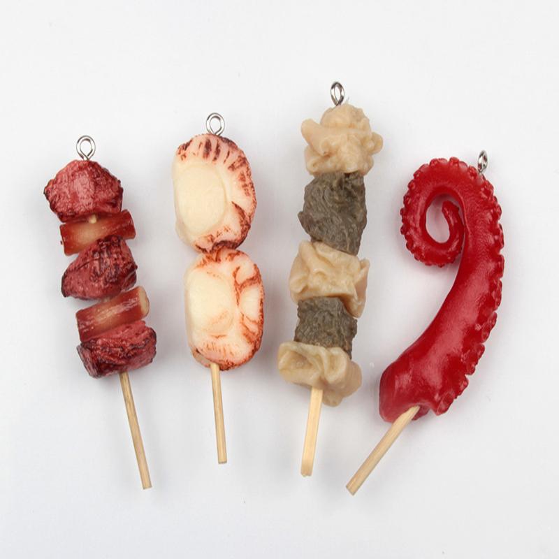 Spiedino di Calamari Pvc Porta Chiave Auto Chiave di Casa Cibo Finto Portachiavi Spiedino Simulatione Portachiavi Barbecue Moda Coreana Gioielli Ciondolo per Borsa