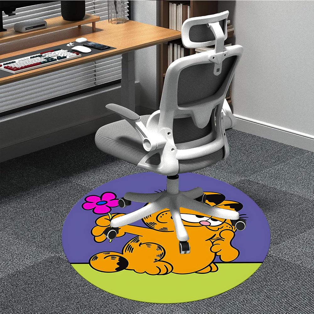 1pc Garfield Flower Chair Carpet for Office, Indoor Non Slip Washable Polyester Fiber Carpet, Mat For Office, Machine Washable 80cm